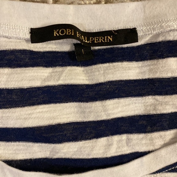 Kobi Halperin Navy and White Striped Shirt size L - Picture 2 of 4